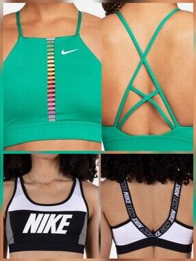 Lot Of 2 Nike Distort Color-Block &  Indy Rainbow Ladder Sports Bra Women Size M
